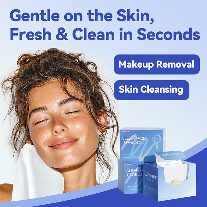 Winner Face Towels, 100% USDA Biobased Facial Towelettes XL, Disposable Face Towel for Sensitive Skin, Ultra Soft Makeup Remover Dry Wipes, Odor-Free, 110 Count, 2 Pack