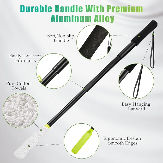 Toe Cleaning Brush,Foot Brush with Reusable Drying Covers.Foot Scrubber with Telescopic Aluminum Alloy 12"-24",Long- Handled Toe Lotion Applicator for Seniors,Elderly, Disabled Men and Women