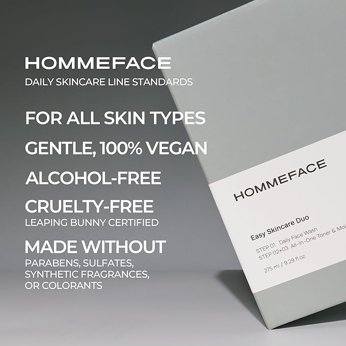 HOMMEFACE Men’s Easy Duo 2-Step Daily Routine Set - Includes a Face Wash, 4.22 fl oz and All-in-One Toner & Moisturizer, 5.07 fl oz - Korean Skincare Technology for Oily & Acne-Prone Skin