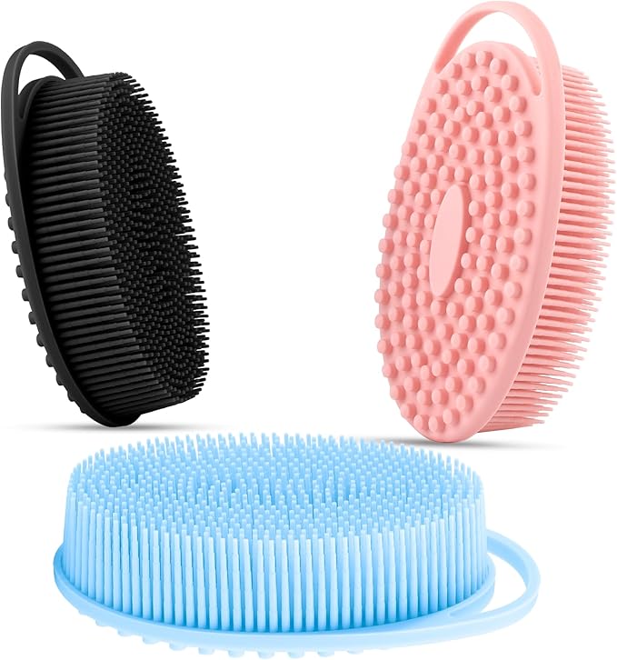 3 Pack Silicone Body Scrubber, Silicone Loofah Soft Exfoliating Body Scrubber, Silicones Body Brush Bath Shower Scrubber for Body, 2 in 1 Bath and Shampoo Wash Brush for Skin Exfoliation Men Women