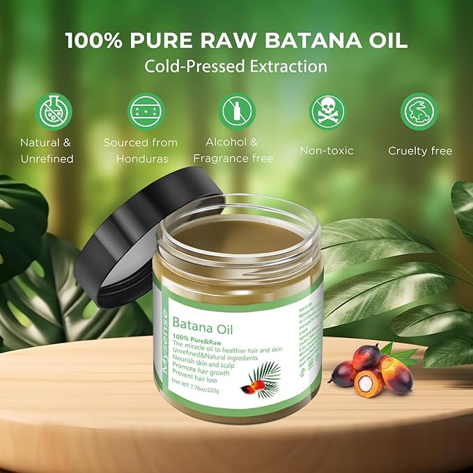 Mysense Raw Batana Oil for Hair Growth, 100% Natural Pure and Unrefined Dr. Sebi Oil, Scalp Care for Women & Men, Prevent Hair Loss, Promote Thickness, 220 g