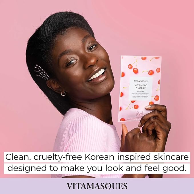 Vitamasques Korean Collagen Face Mask - Hydrating & Moisturizing Korean Sheet Mask with Lychee & Hyaluronic Acid – Vegan Facial Skincare for Firming, Plumping & Skin Care - 7 Pack