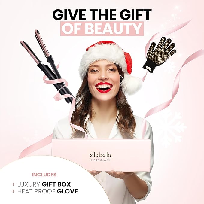 ELLA BELLA® Hair Straightener and Air Curler 2 in 1 • Titanium Flat Iron Curling Iron in One • Cooling Air Vents to Effortlessly Lock in Style • Multiple Looks, Professional Salon Results