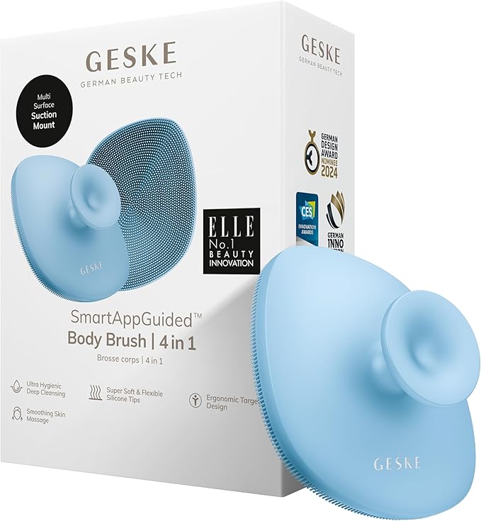 GESKE Body Brush | 4 in 1 | Cleansing Brush for The Entire Body | Professional Deep Cleaning | Soft Silicone Bristles | Ergonomic Two-Finger Design | Cleanses & Massages