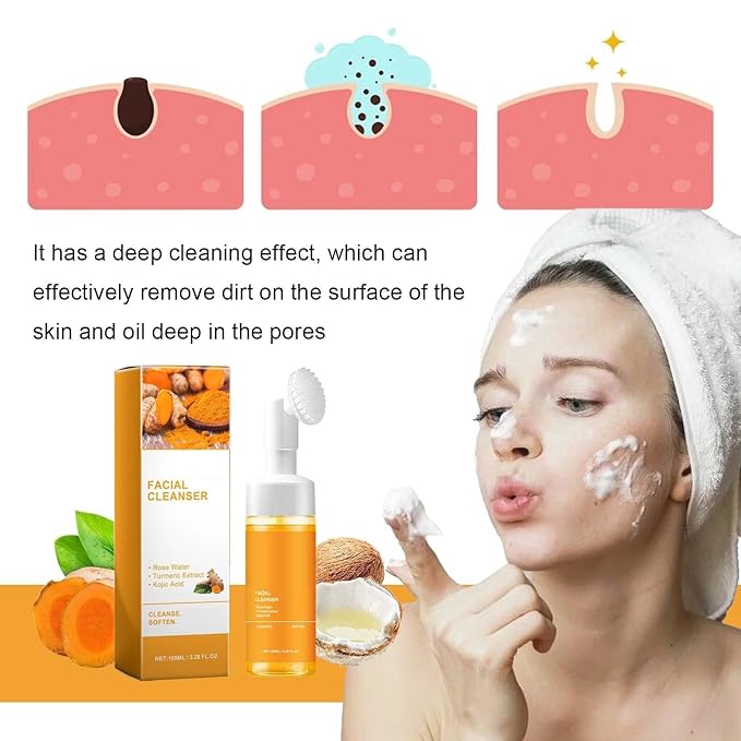 Turmeric Glow Wash Face Wash With Brush, Deep Cleansing Scrub Exfoliating Turmeric Foaming Facial Cleanser For All Skin. (100ml)