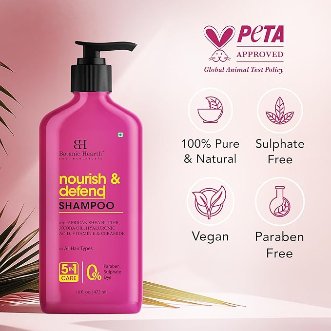 Botanic Hearth African Shea Butter Shampoo Infused With Jojoba Oil, Hyaluronic Acid, Vitamin E & Ceramide | Clarifying Shampoo To Nourish, Defend & Strengthen Hair | For All Hair Types, 16 Fl Oz