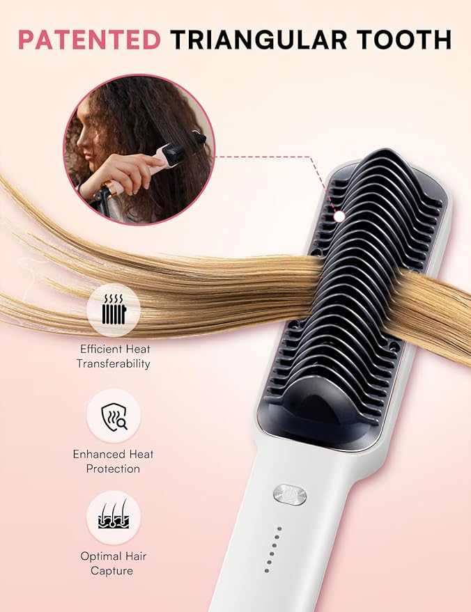 Hair Straightener Brush, Luxing PuraLux Straightener Comb, Fast Heating Hair Straightening Comb, 5 Temp Settings & Anti-Scald with Ceramic Coating, Professional Styling Tools (Pearl White)