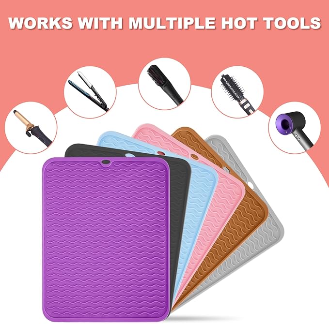 Oversize Silicone Heat Resistant Mat for Curling Irons, Hair Straighteners, Flat Irons and Hot Hair Styling Tools, Portable Wrap Pad Cover for Vanity, Travel, Salon(14.2" x 11.0")