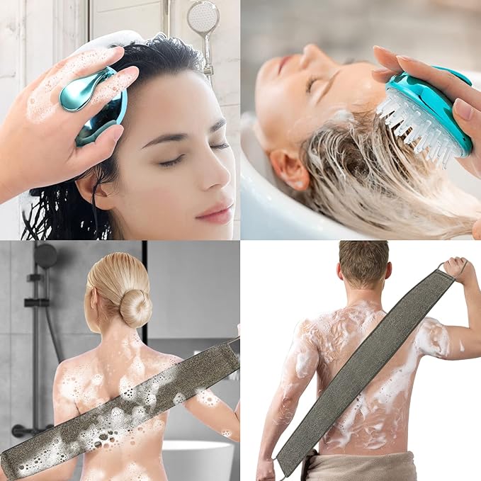 Loofah Back Scrubber, 35.4 Inch Exfoliating Back Scrubber for Bath Shower Scrubber for Men and Women, Luffa Scrubber to Deep Clean Your Skin, with Hair Shampoo Brush and Wall Hook