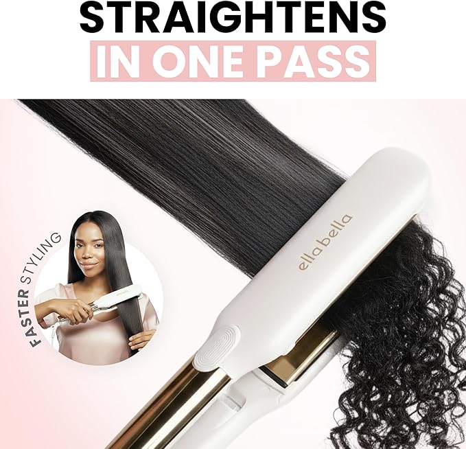 ELLA BELLA® Titanium Flat Iron Hair Straightener (with Infrared) • Professional Straightening Iron • Digital Display to Accurately Control Temperature • As Featured in Good Housekeeping - Gloss White