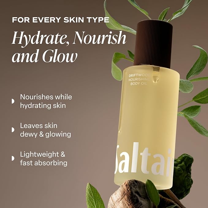 Saltair Body Oil - Luxurious Driftwood After Shower and Bath Oil for Women and Men. Botanical, Non-Greasy, Well-Absorbing Moisturizer for Hydrating Dry Skin. 4oz Pump Bottle