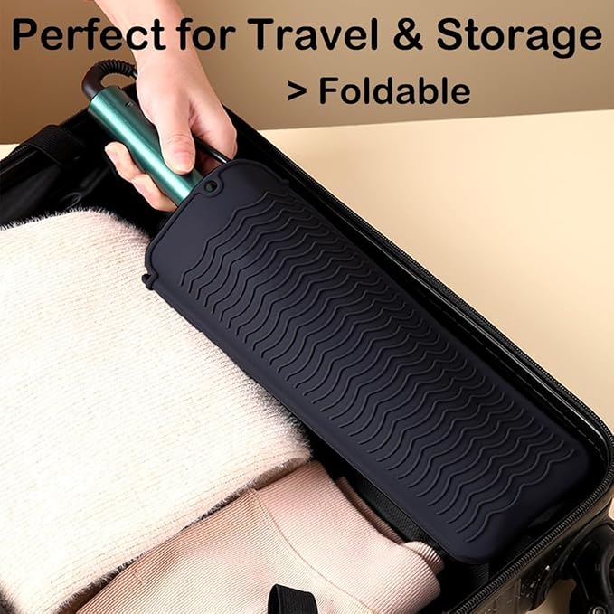 2 Pcs Professional Silicone Heat Resistant Mat Pouch for Curling Iron, Flat Iron and Other Hot Tools, Portable Travel Mat and Cover for Hair Styling Tools with Hanging Hole (2PCS Black)