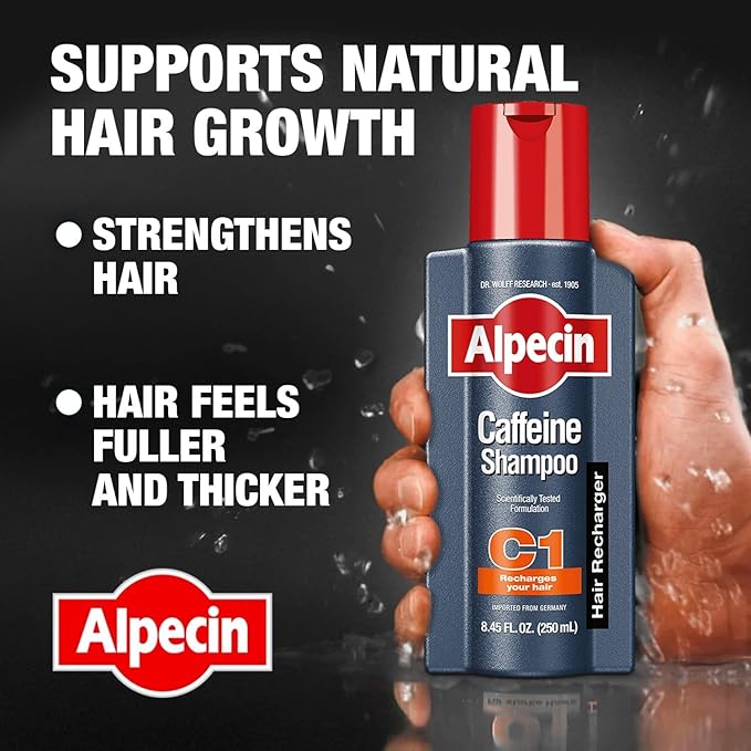 Alpecin C1 Caffeine Shampoo, 8.45 fl oz, Cleanses the Scalp to Promote Natural Hair Growth, Leaves Hair Feeling Thicker and Stronger