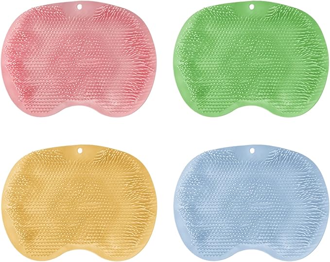 4-Pack Bath Scrubber Mat for Back Scrubbing and Foot Exfoliation - Dual-Use Shower Mats with Non-Slip Suction Cups - Soft, Durable, and Hygienic - Perfect for Full-Body Cleansing and Spa-Like Comfort