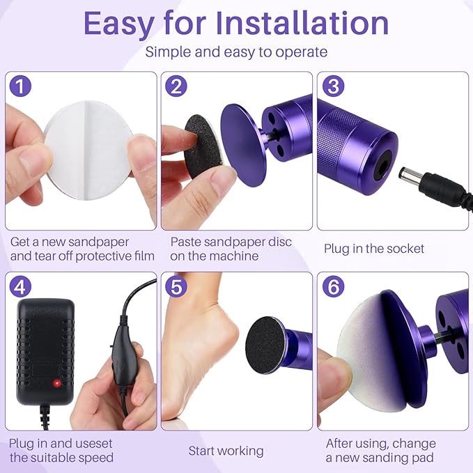 Electric Foot Callus Remover, 2-in-1 Electric Foot Filer/Nail Filer, Callus Remover for Feet with 60Pcs+12Pcs Sandpaper Discs，Holiday Gift Foot Repair Tool, Purple