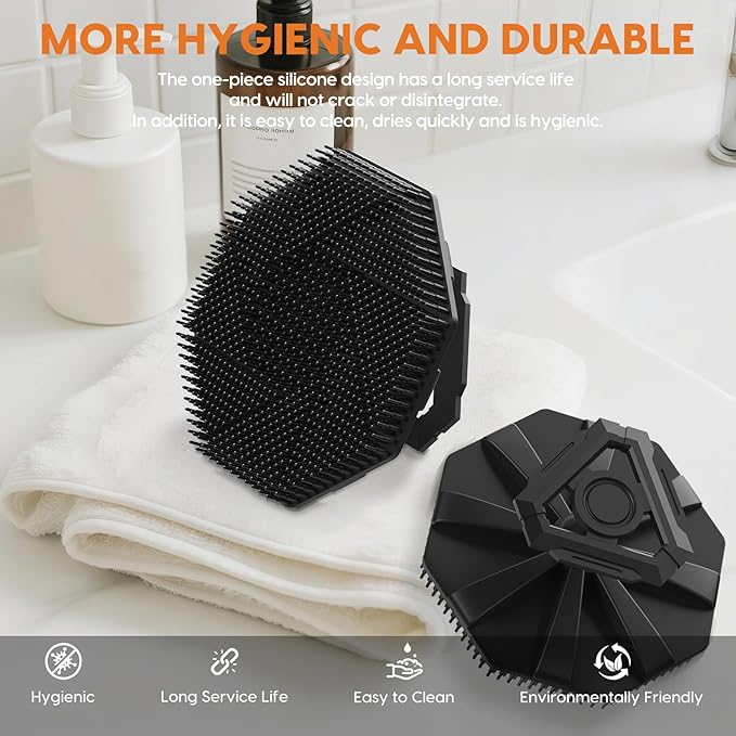 Silicone Body Scrubber, Non-Slip Handheld Cleansing Brush, Rich Foam, Deep Exfoliation, Brightening Skin, Comfortable Massage, for All Skin Types, Men and Women (Black)