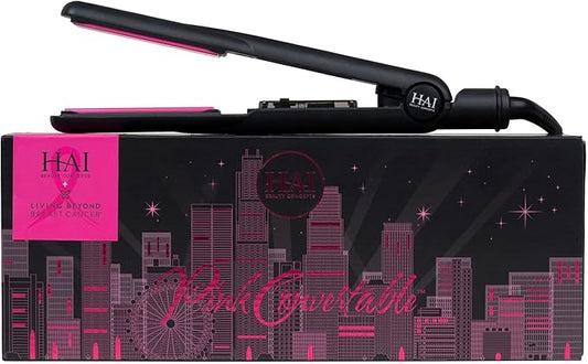 HAI Convertible Flat Iron Straightener for Women - Professional Ceramic with 5 Temperature Levels for All Hair Types - (Classic Pink)