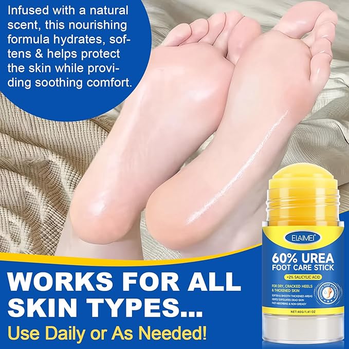 Urea Cream Stick 60% Plus 2% Salicylic Acid, Extra Strength Urea Foot Cream for Dry Cracked Heels, Callus Remover for Feet,Moisturizing Lotion for Hands, Knees,Elbows,Softens and Exfoliates Dead Skin
