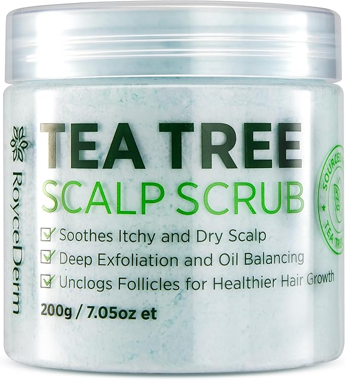 Roycederm Tea Tree Scalp Scrub – Pre-Shampoo Exfoliating Treatment for Dry, Flaky Scalp – Deep Cleansing, Refreshing & Balancing Formula for Healthy-Looking Hair