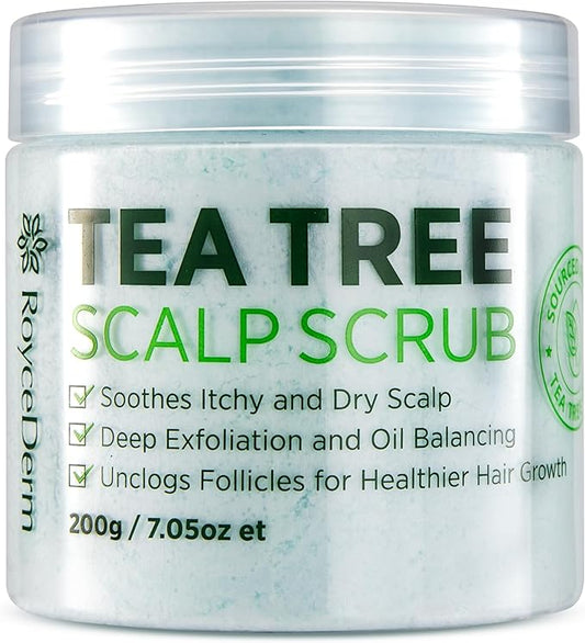 Roycederm Tea Tree Scalp Scrub – Pre-Shampoo Exfoliating Treatment for Dry, Flaky Scalp – Deep Cleansing, Refreshing & Balancing Formula for Healthy-Looking Hair