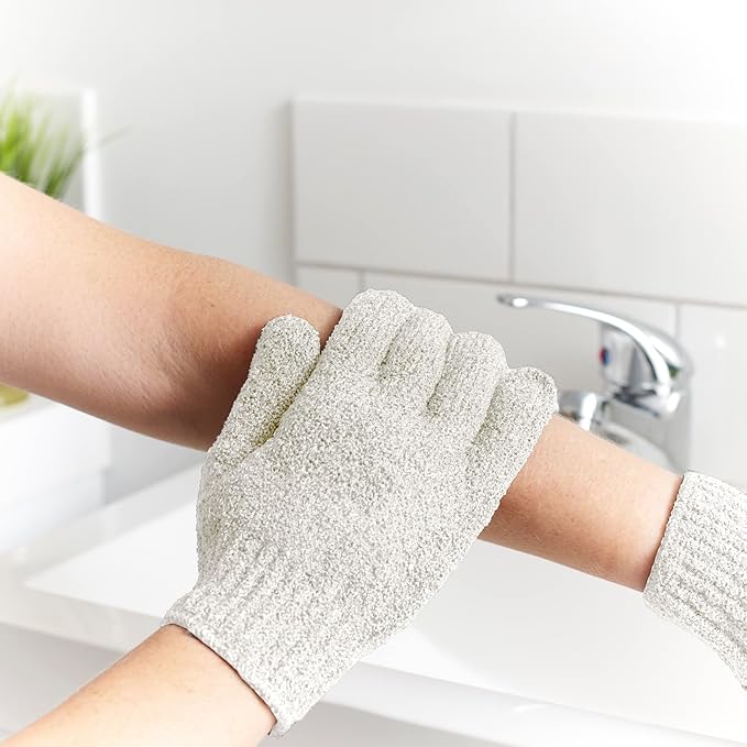 Temple Spring Exfoliating Glove, Rayon Bamboo Exfoliating Body Scrubber, Loofah Washcloth, Exfoliate Loofa Shower Scrubber, Body Exfoliator Scrub, Shower Loofah Bath Sponge - Off-White