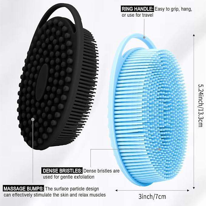 Soft Silicone Body Scrubber, 2 PCS Exfoliating Silicone Loofah, Body Scrubber Shower Brush Exfoliating and Massage 2 in 1, Bath Shower Brush for Cleaning Sensitive Skin Kids Women Men, Lather Well