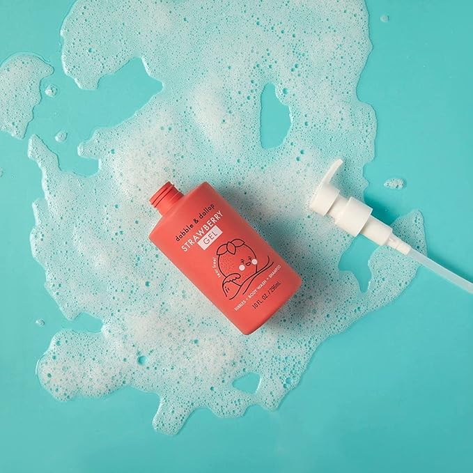 Dabble & Dollop All Natural Strawberry 3-in-1 Body Wash, Shampoo & Bubble Bath for Kids – Tear-Free, Gentle, Hypoallergenic, Vegan, No Parabens or Sulfates (10 fl oz, Pack of 2)