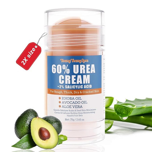 2.65 oz - 60% Urea + 2% Salicylic Acid Cracked Heel Stick, Urea Cream for Feet, Hands, Elbows, Knees & Heels, Callus Remover, Exfoliates, Hydrates & Softens Dry Skin, Maximum Strength Repair Balm