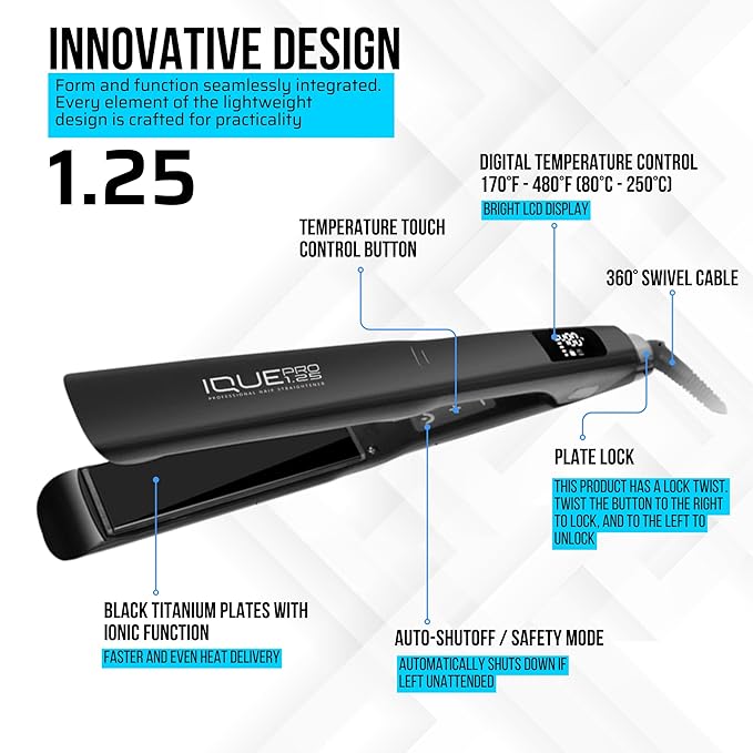 iQUE 1.25” Nano Titanium Hair Straightener & Curler 2-in-1 – Fast Heat-Up Flat Iron with Ionic Technology, Floating Plates, LCD Display, Adjustable Temp to 480°F, Dual Voltage for All Hair Types