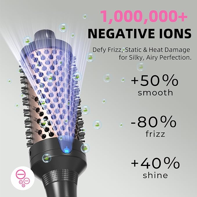 K&K 1.77 Inch Heated Curling Brush with Ceramic Tourmaline Ionic Technology for Volumizing and Loose Curls (Black)