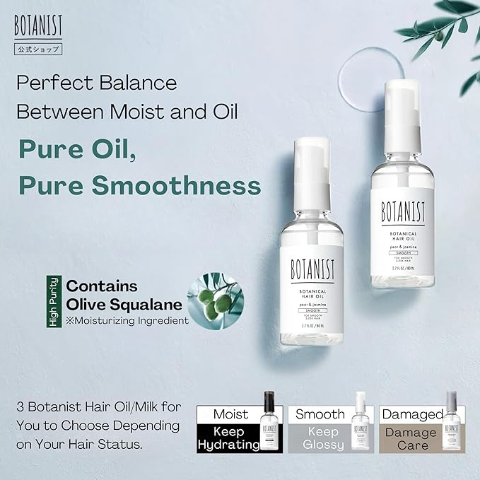 Botanist Natural Hair Oil for Frizzy Hair, Organic Hair Oil for Women, HAIR OIL Spray for Men with Jojoba Oil, Protein, Organics Extract & Squalane, Hair Scalp Oil from Japan 2.7 Fl Oz Pear & Jasmine