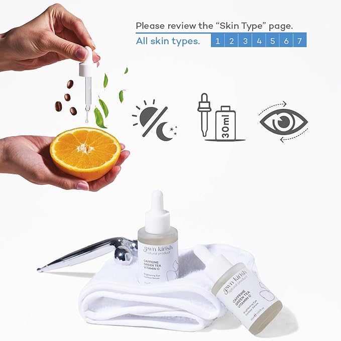 GEW’N KIRISH Dark Circles Under Eye Treatment – Caffeine, Green Tea & Vitamin C Serum for Puffiness, Fine Lines & Brightening, Lightweight Eye & Face Contour Care, 30 ml (1.01 fl oz)