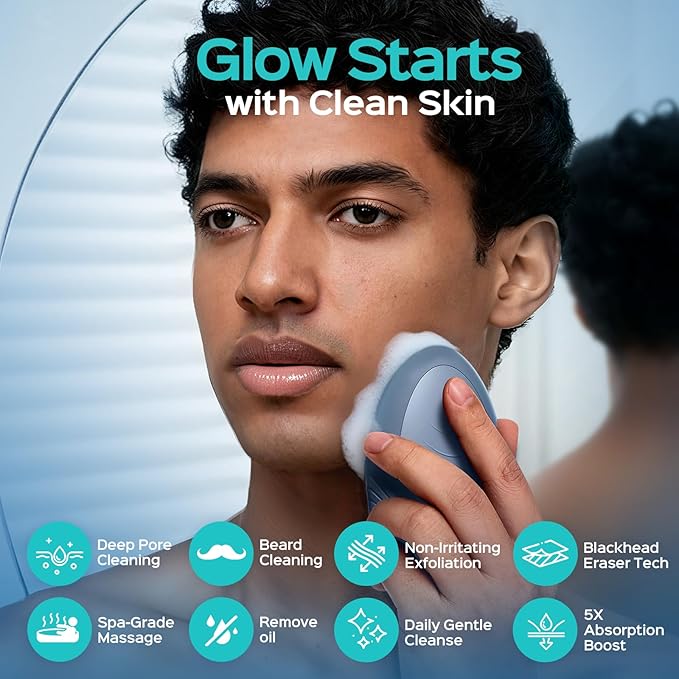 COSLUS Facial Cleansing Brush Face Scrubber: Portable Silicone Waterproof Rechargeable Face Wash Brush, 5 Cleansing Modes, Electric Deep Cleaning for Men & Women, Removing Blackhead, Exfoliating