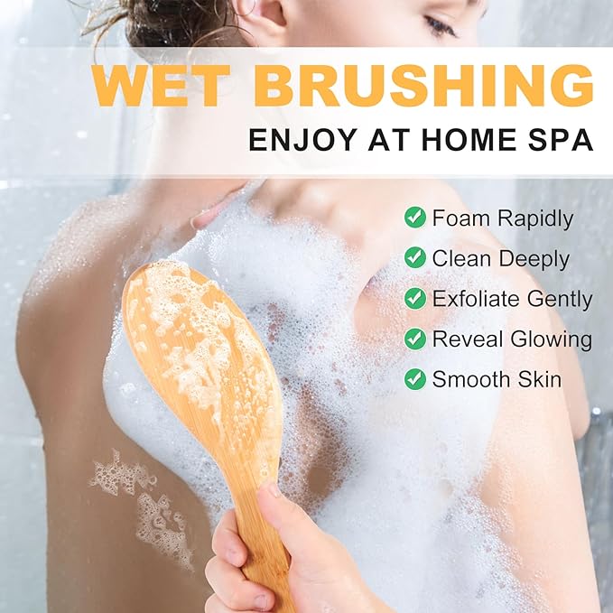 Dry Brushing Body Brush, Exfoliating Dry Brush with Boar Bristles, Soft Shower Brush for Cleaning Body, Improving Blood Circulation and Lymphatic Drainage,Skin Care Brush(Bamboo Handle)