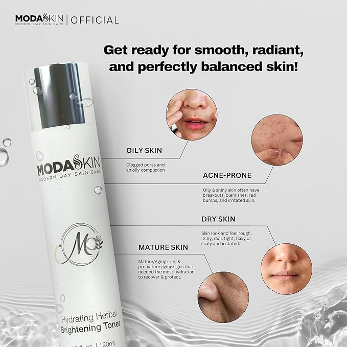 Hydrating Herbal Brightening Toner, Herbal Extract & Antioxidant, Witch Hazel to Brighten & Restore Your Skin's Natural Glow, 4.1 Oz