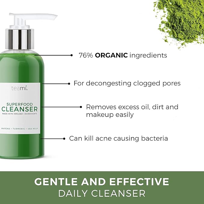 Teami Facial Cleanser with Salicylic Acid, Aloe, Matcha & Sea Kelp - Gentle Organic Acne Face Wash for Makeup Removal - Our Best Hydrating Facial Skin Care for Women of All Skin Types (Mini 3oz)