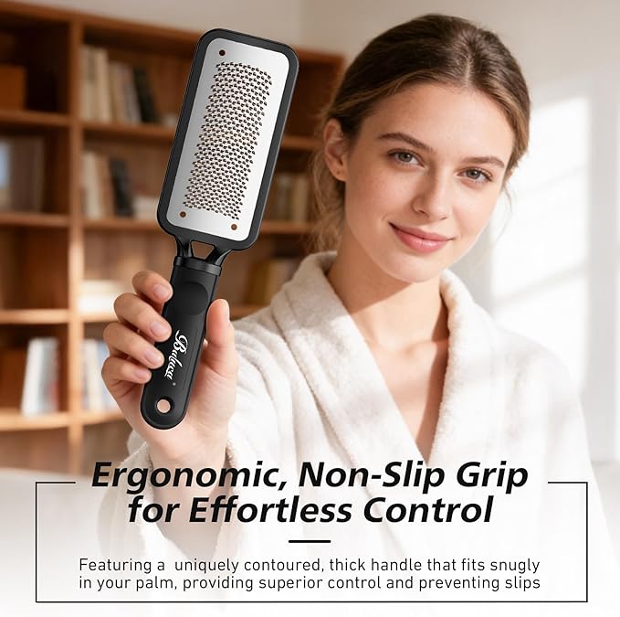 BALUCA Professional Foot File & Callus Remover - Stainless Steel Foot Rasp & Metal Feet Scrubber, Pedicure Tool for Hard Skin & Dead Skin Removal, Cracked Heel Repair for Baby Soft Feet (Black)