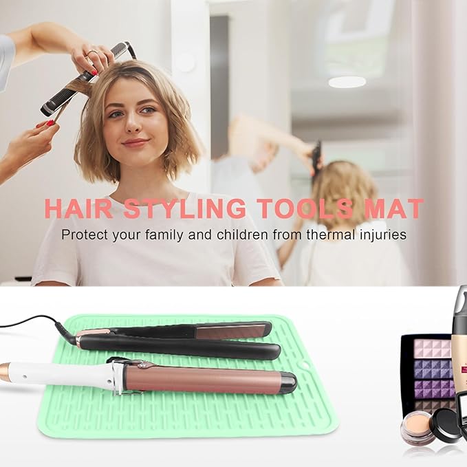 AMIJEAL Oversize Silicone Heat Resistant Mat for Hair Tools, Curling Iron Mat, Hot Tools Holder, Portable Flat Iron Hair Straightener Pad Cover for Travel Vanity Salon(14.2" x 11.0")