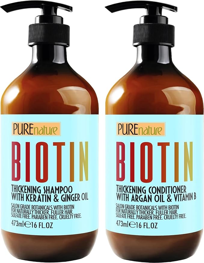 Biotin Shampoo and Conditioner Set - Volume Boosting Formula for Men and Women to Help Thinning Hair - Sulfate and Paraben Free with Thickening Properties - Volumizing Products to Improve Fullness