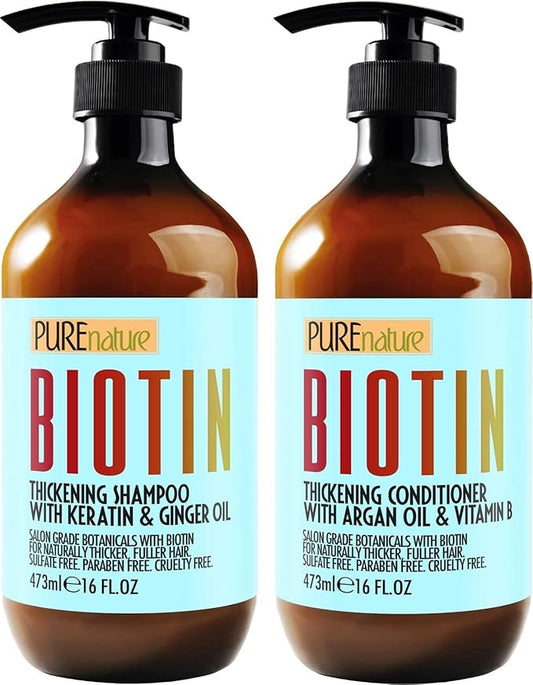 Biotin Shampoo and Conditioner Set - Volume Boosting Formula for Men and Women to Help Thinning Hair - Sulfate and Paraben Free with Thickening Properties - Volumizing Products to Improve Fullness