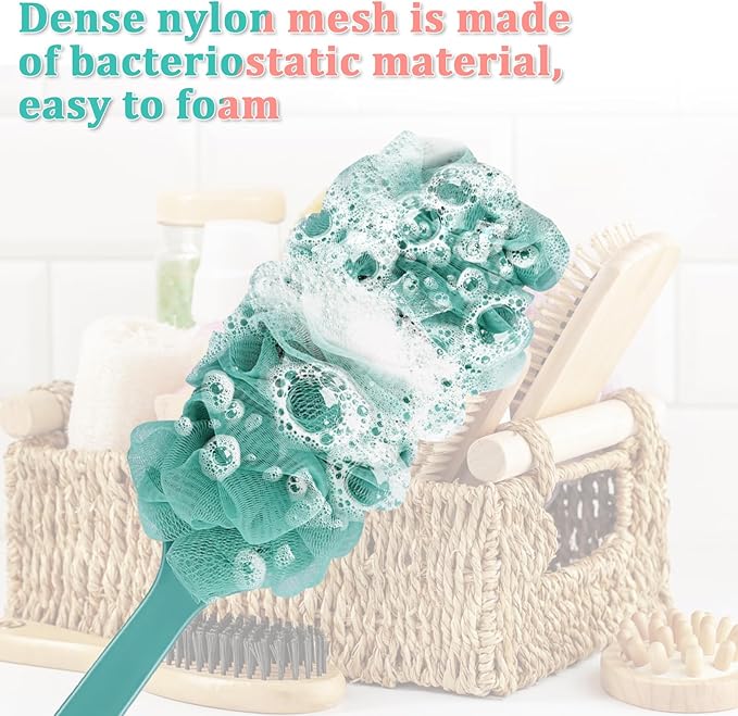 2Pack Back Scrubber for Shower Loofah with Long Handle, Shower Brush for Body, 17″ Loofah on a Stick for Men Women Bathing Accessories, Scrubber Sponge for Exfoliating Bath Brushes (Pink & Green)