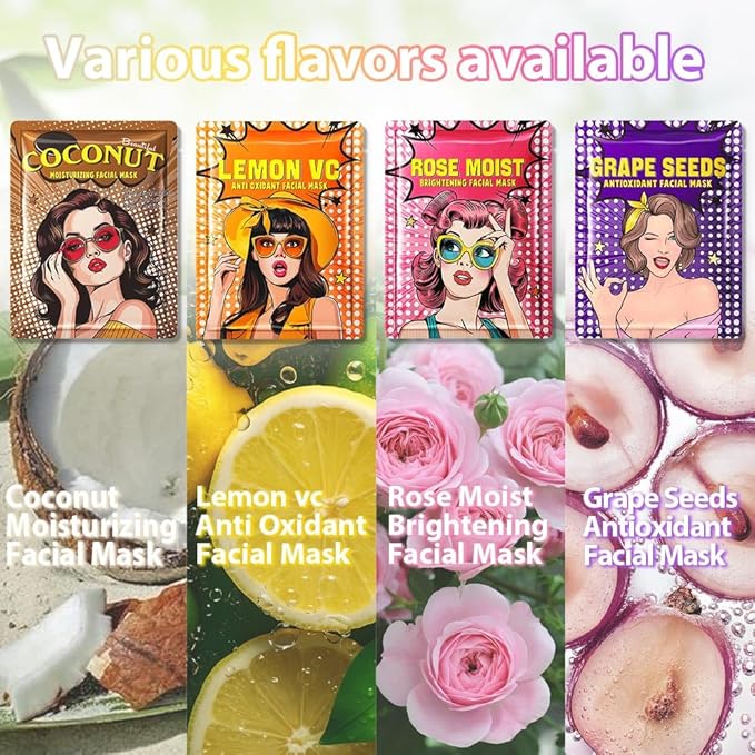 Girl Character Sheet Masks, Spa Party Facial Mask Skincare Set, Sheet Masks Skin Care, Moisturize Brighten Soothe for All Skin Types, Christmas Birthday Gifts for Women Men Girls, (8Pcs)