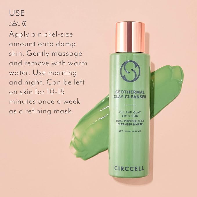 CIRCCELL Geothermal Clay Cleanser – Hydrating Facial Cleanser - Arctic Clay and Essential Oils Deep Clean & Detox Skin – Hydrating Clay Face Wash or Mask for All Skin Types