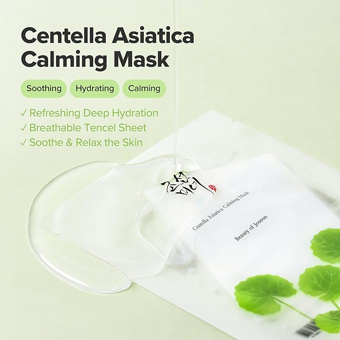 Beauty of Joseon Centella Asiatica Calming Mask Daily Moisturizing Soothing Cica Face Sheet Mask for All Skin Types, Korean Skincare Stuffers for Men Women, 10 sheets