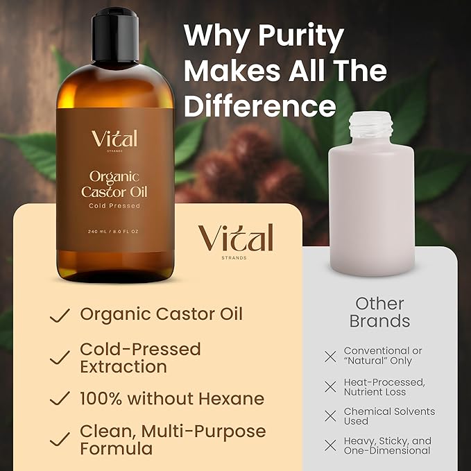Castor Oil Organic & Cold Pressed – Nourishing Treatment for Hair & Skin – Eyelash & Brow Serum – Aceite de Ricino - Hexane Free, Vegan, 8oz