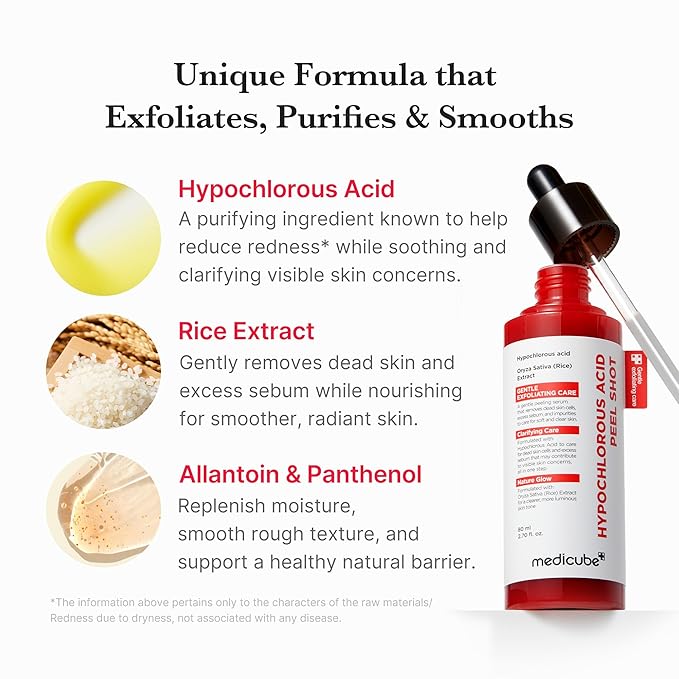 medicube Hypochlorous Acid Rice Peel Shot | Gentle Exfoliating Serum for Dead Skin Cells & Pore Care, Blackheads & Excess Sebum Control | Rice Extract, Panthenol for Hydrating & Smoothing Care