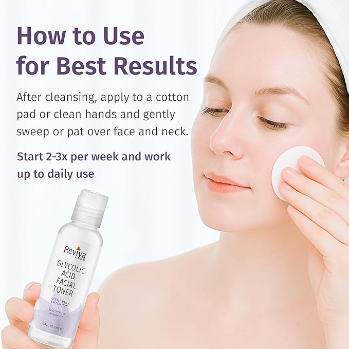 Reviva Labs Glycolic Acid Toner – Gentle Face Exfoliator Non-Stinging & pH-Balanced Toning Solution with 4.2% Glycolic Acid – Hydrating Toner for Face, Leaves Skin Radiant & Refreshed – 4 fl oz