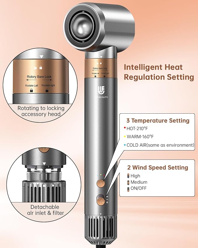 Hair Dryer Brush, webeauty 5 in 1 Professional Hot Air Styling, High-Speed Negative Ionic Hair Dryer Fast Drying, Multi Hair Styler with Air Curling Iron, Volumizing, Straightening (Grey Gold)