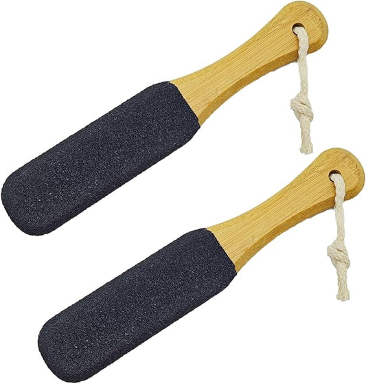 Pumice Stone Foot File, 2 Pack Wooden Pedicure Foot Scrubber Remover for Feet, Heels, Elbows, Hands in Shower, Professional Foot Rasp for Wet and Dry Feet, Foot Care Tools for Women Men（Black）