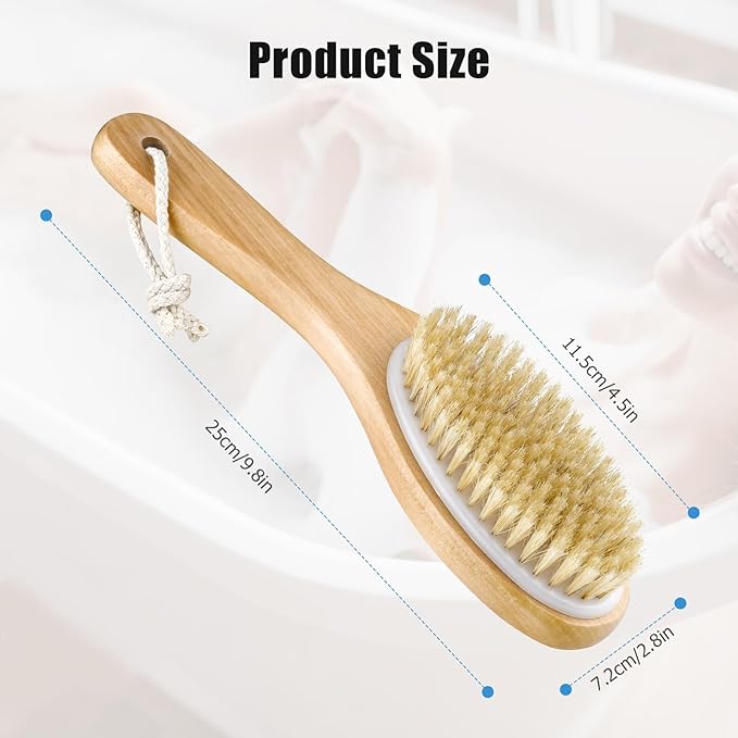 Dry Brushing Body Brush, 100% Natural Boar Bristle Beauty Body Dry Brush Brushing, with Contoured Wooden, Ergonomic Handle, Easy to Clean for Back Legs Feet Exfoliates Dead Skin